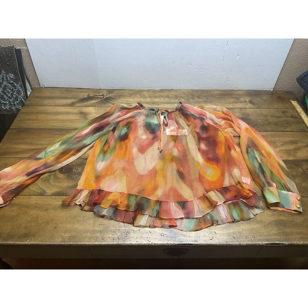 Johnny Was Love Radika Long Sleeve Silk Blouse Boho Chic Sheer XL NWT